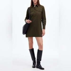 NWT Madewell Twill Mini ShirtDress Dark Olive Melange Size M